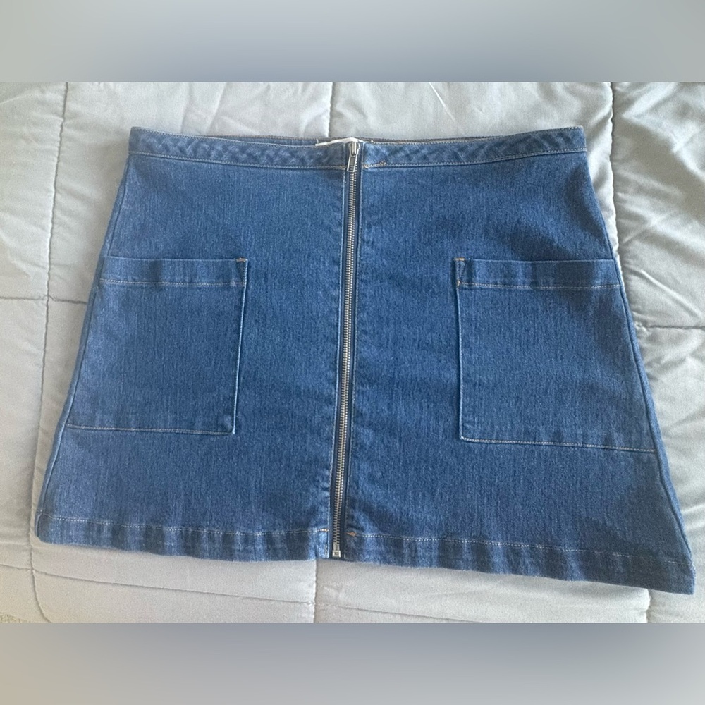 Refuge Denim Mini Skirt with Front Zipper
